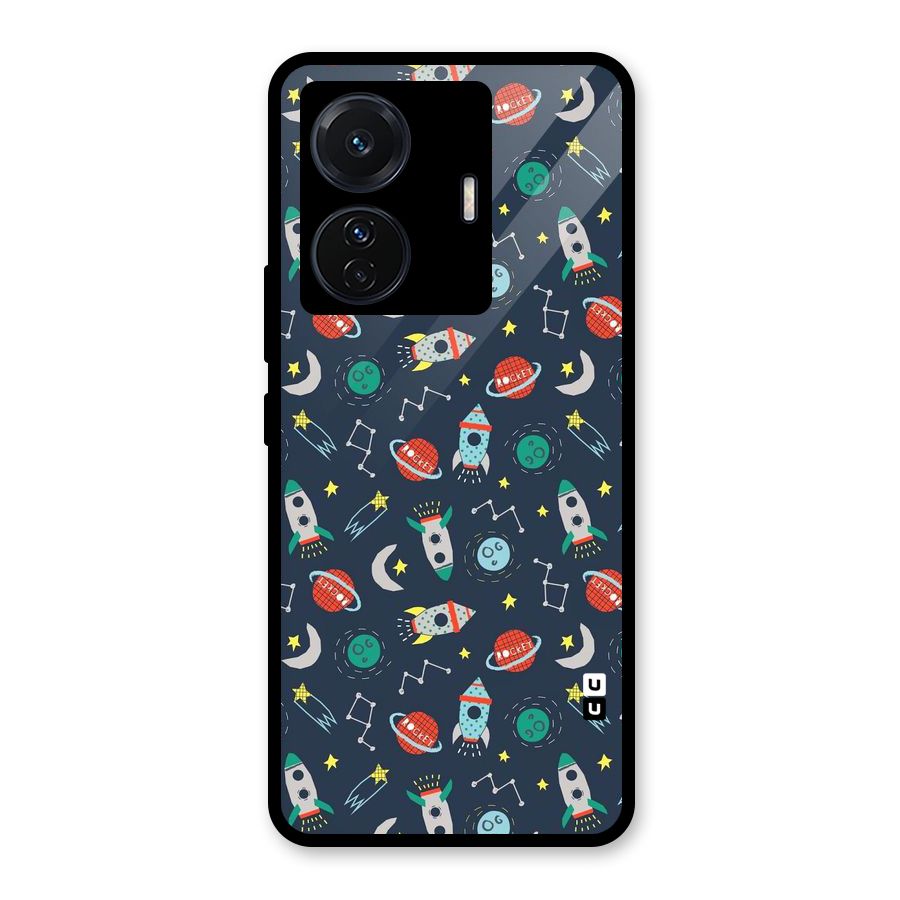 Space Rocket Pattern Glass Back Case for Vivo T1 Pro