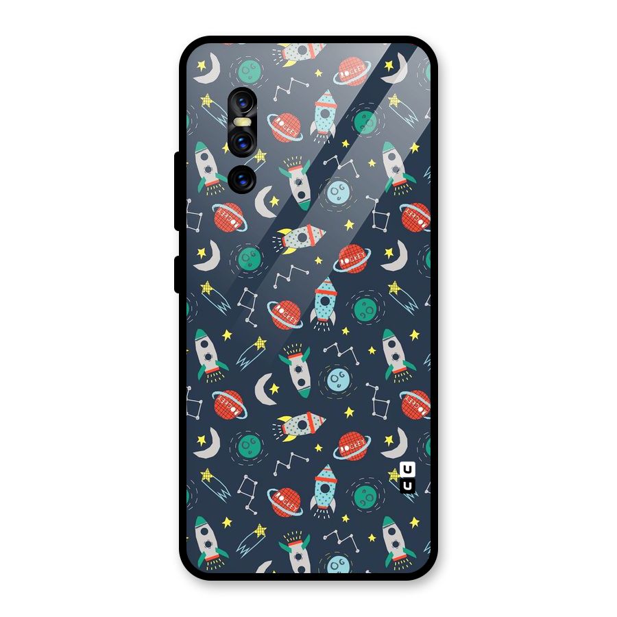 Space Rocket Pattern Glass Back Case for Vivo V15 Pro