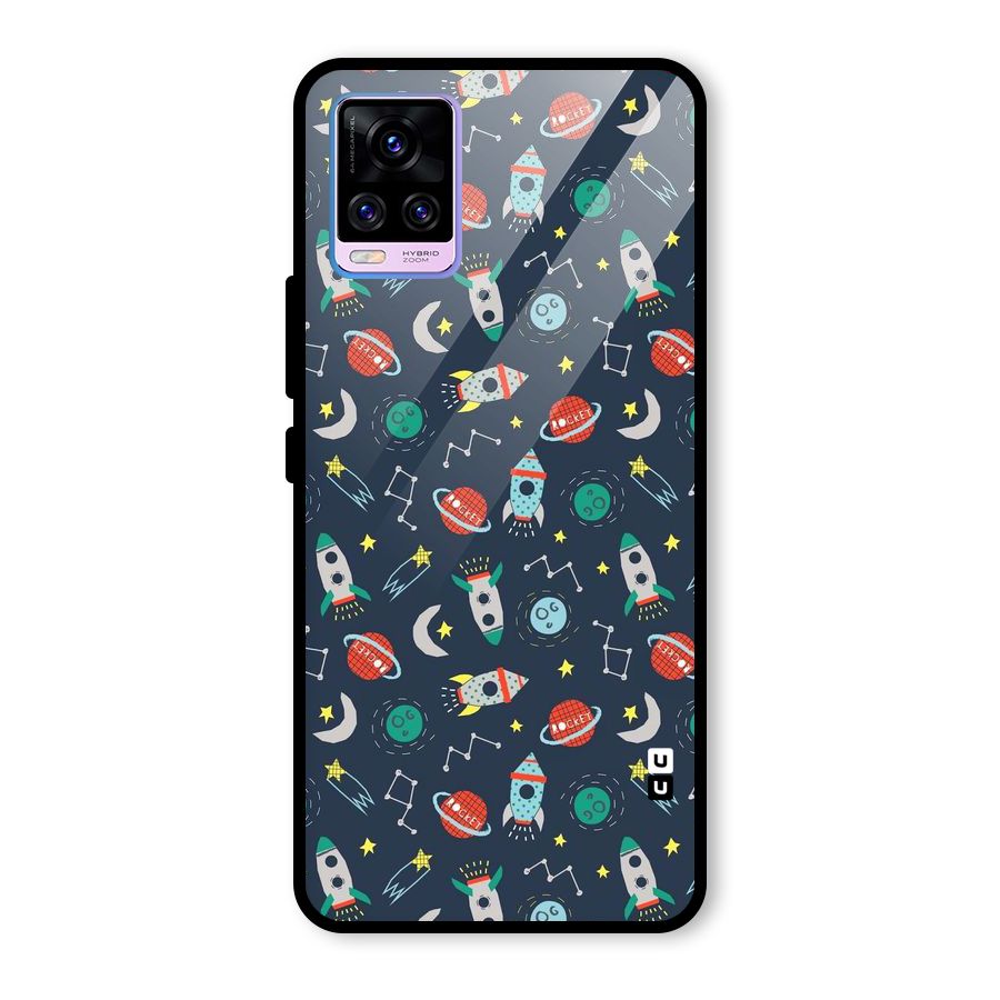 Space Rocket Pattern Glass Back Case for Vivo V20 Pro