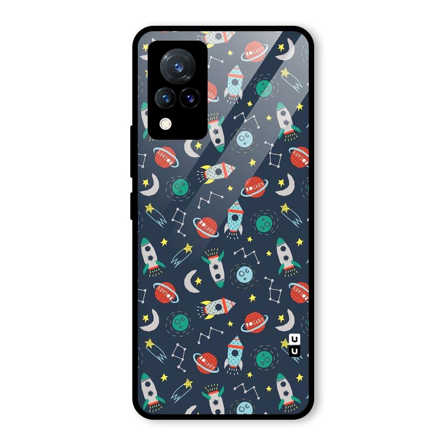 Space Rocket Pattern Glass Back Case for Vivo V21 5G