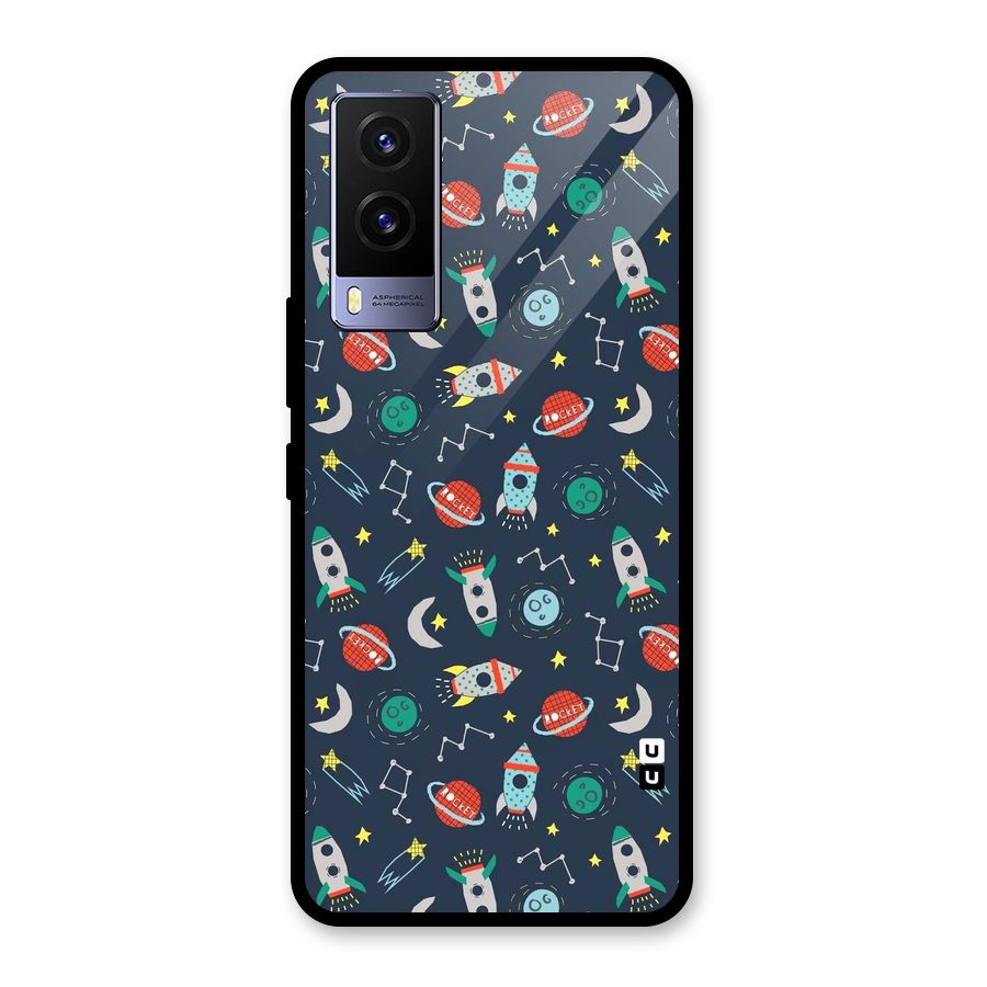 Space Rocket Pattern Glass Back Case for Vivo V21e 5G