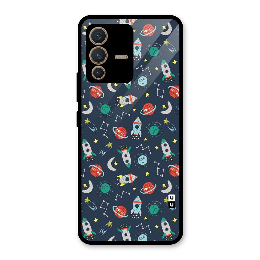 Space Rocket Pattern Glass Back Case for Vivo V23 5G