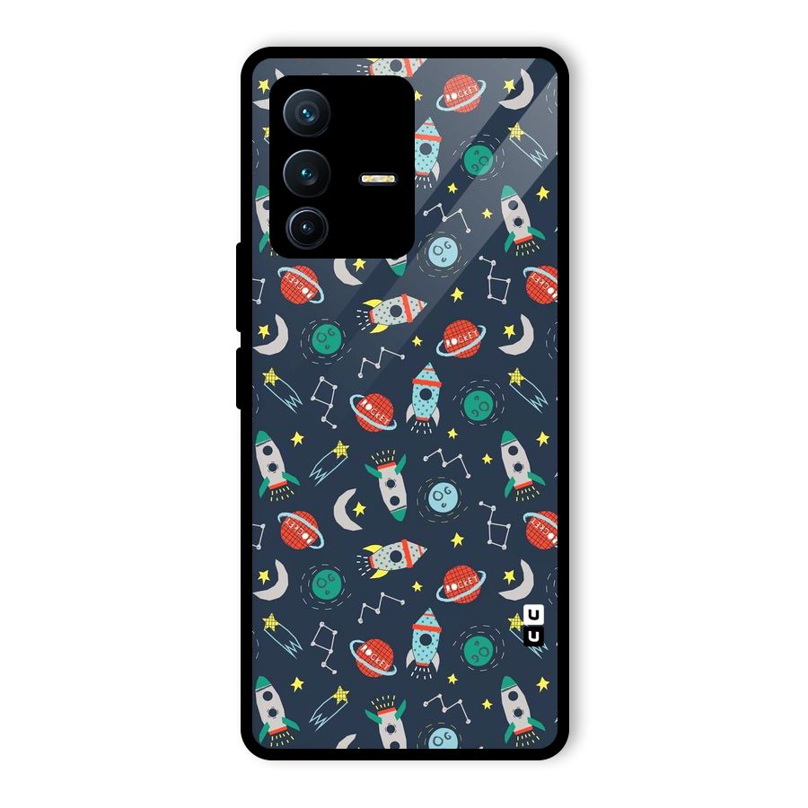 Space Rocket Pattern Glass Back Case for Vivo V23 Pro