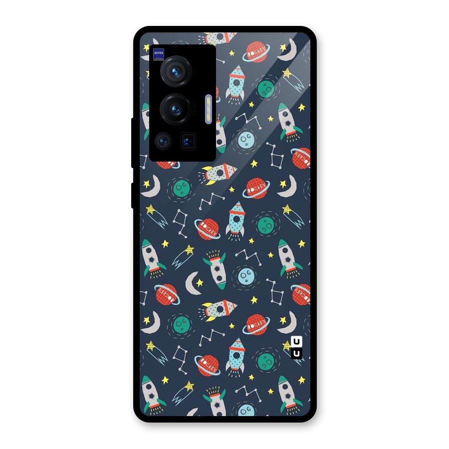 Space Rocket Pattern Glass Back Case for Vivo X70 Pro