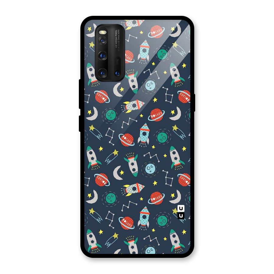 Space Rocket Pattern Glass Back Case for Vivo iQOO 3