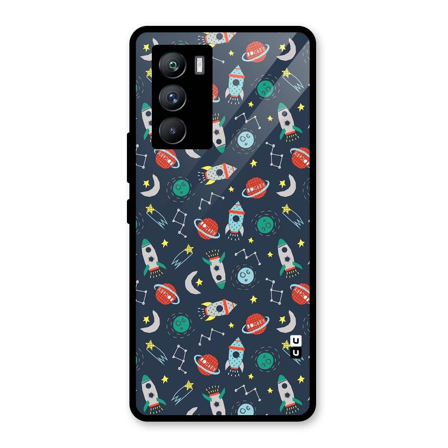 Space Rocket Pattern Glass Back Case for Vivo iQOO 9 SE