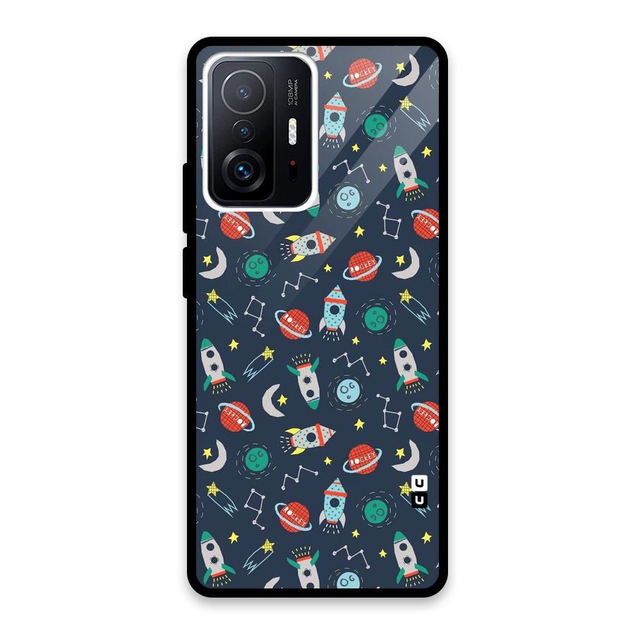 Space Rocket Pattern Glass Back Case for Xiaomi 11T Pro