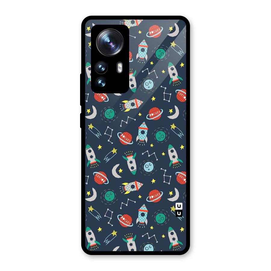 Space Rocket Pattern Glass Back Case for Xiaomi 12 Pro