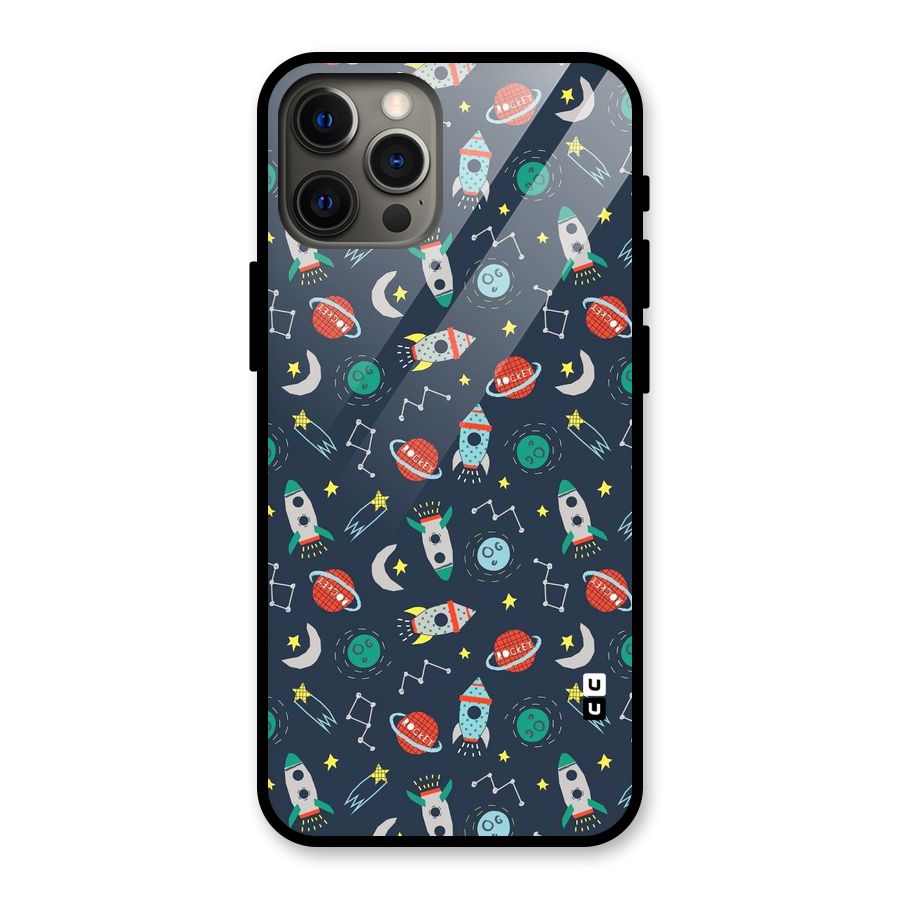 Space Rocket Pattern Glass Back Case for iPhone 12 Pro Max
