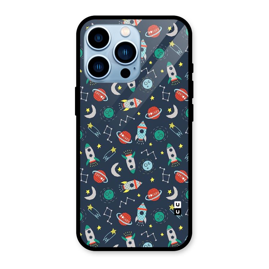 Space Rocket Pattern Glass Back Case for iPhone 13 Pro