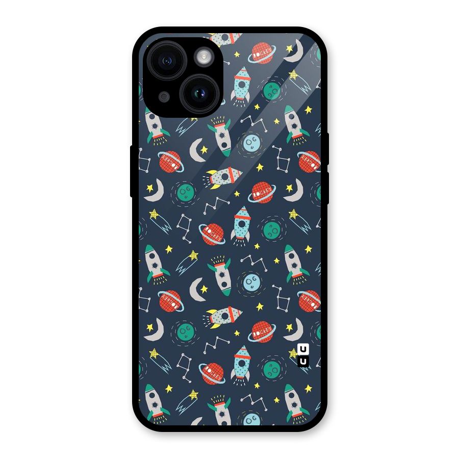 Space Rocket Pattern Glass Back Case for iPhone 14