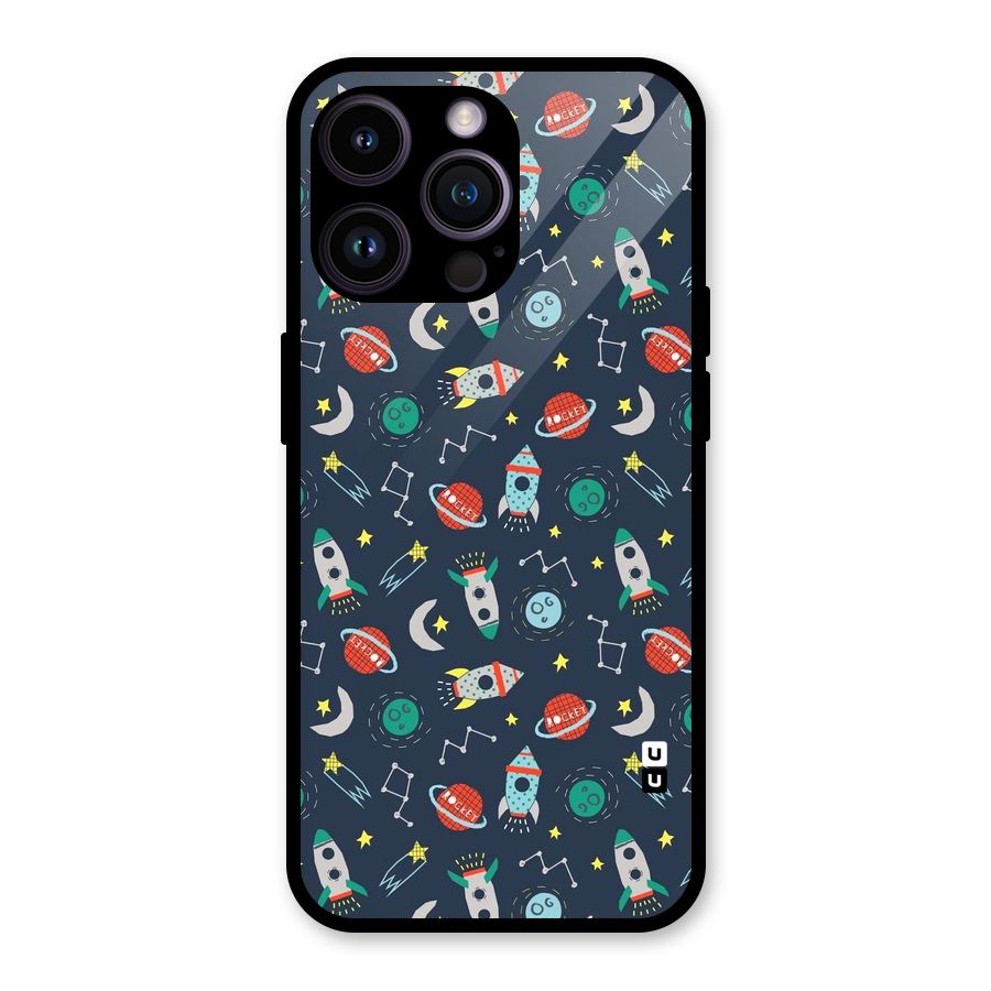 Space Rocket Pattern Glass Back Case for iPhone 14 Pro Max