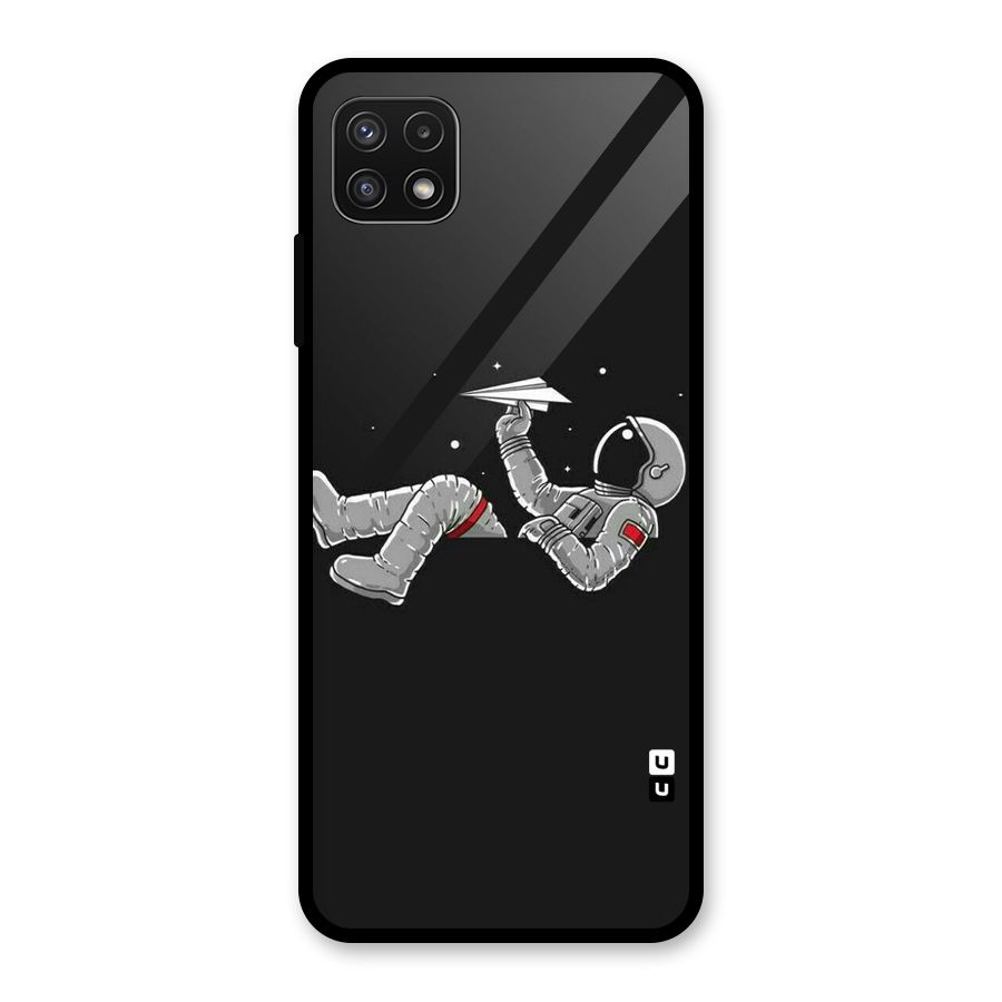 Spaceman Flying Glass Back Case for Galaxy A22 5G