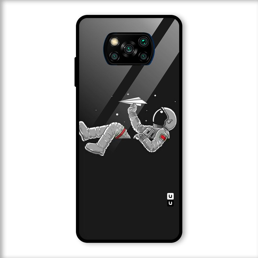 Spaceman Flying Glass Back Case for Poco X3