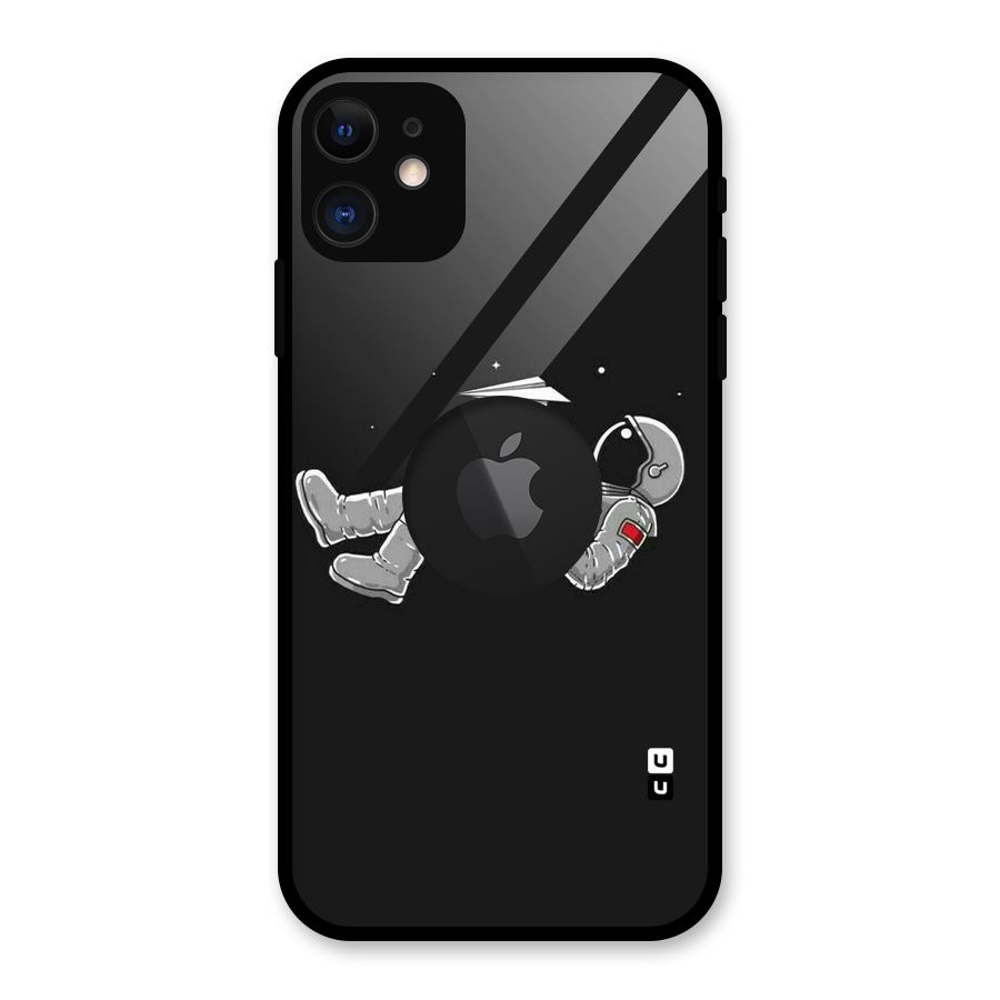 Spaceman Flying Glass Back Case for iPhone 11 Logo Cut
