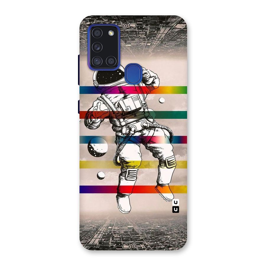 Spaceman Rainbow Stripes Back Case for Galaxy A21s