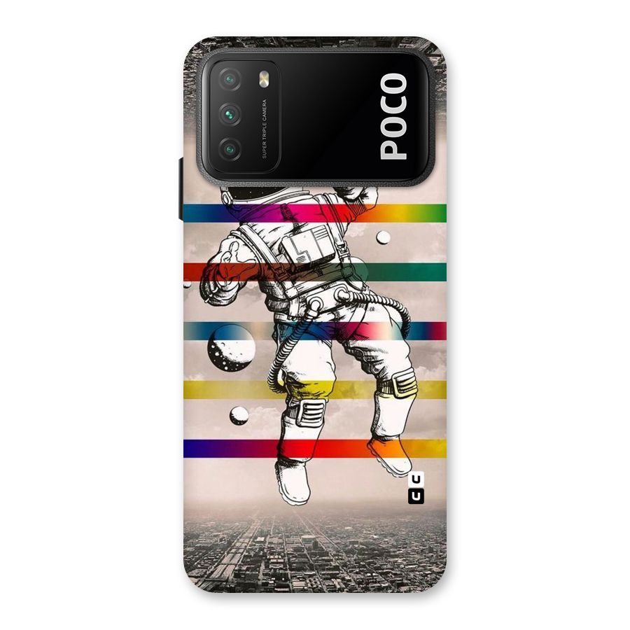 Spaceman Rainbow Stripes Back Case for Poco M3