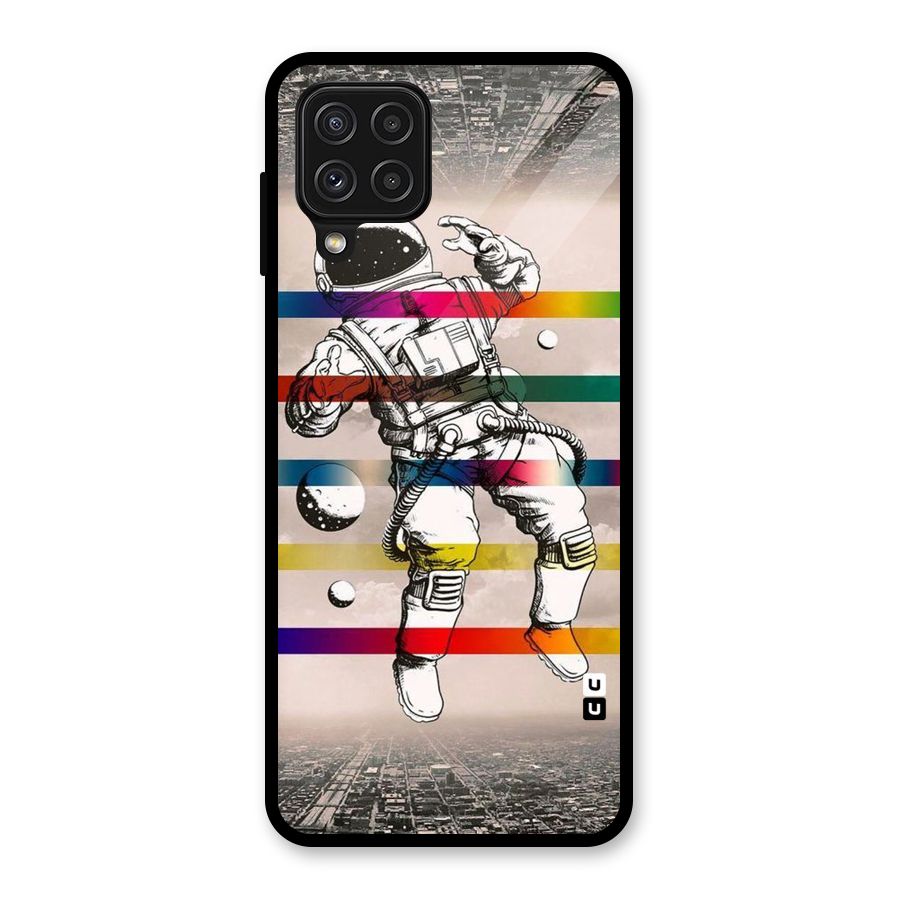 Spaceman Rainbow Stripes Glass Back Case for Galaxy A22 4G