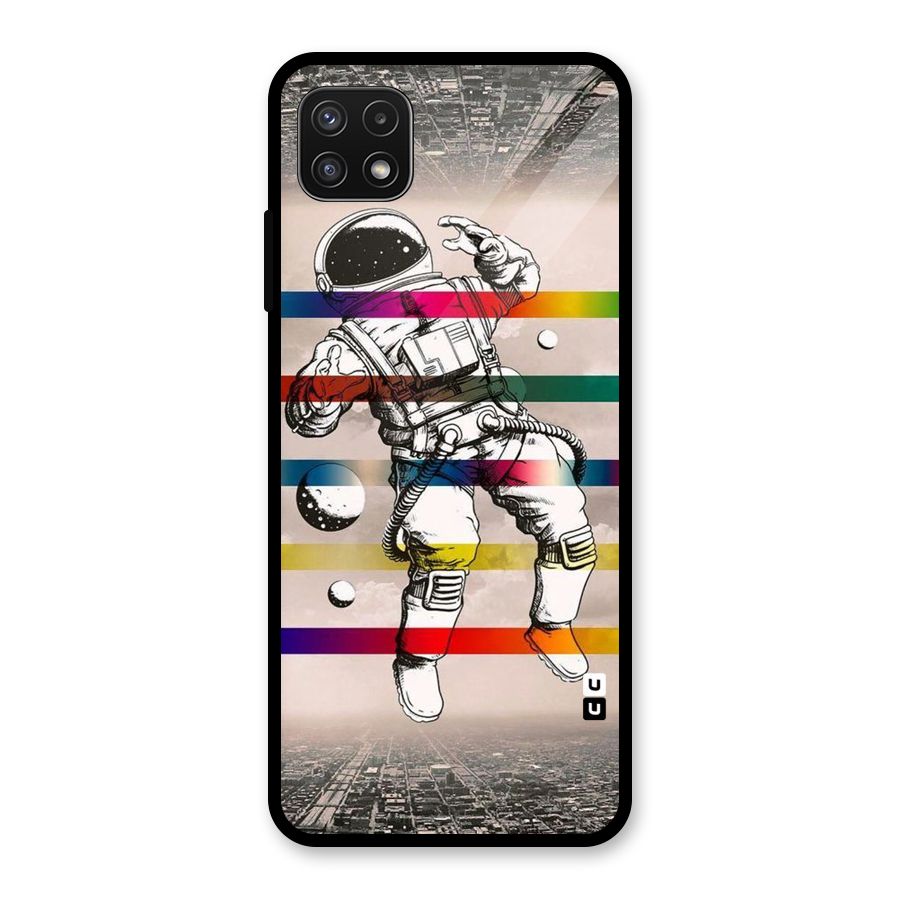 Spaceman Rainbow Stripes Glass Back Case for Galaxy A22 5G