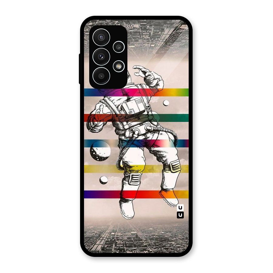 Spaceman Rainbow Stripes Glass Back Case for Galaxy A23