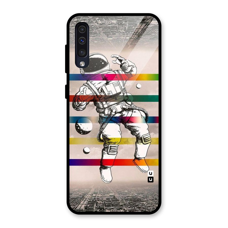 Spaceman Rainbow Stripes Glass Back Case for Galaxy A30s