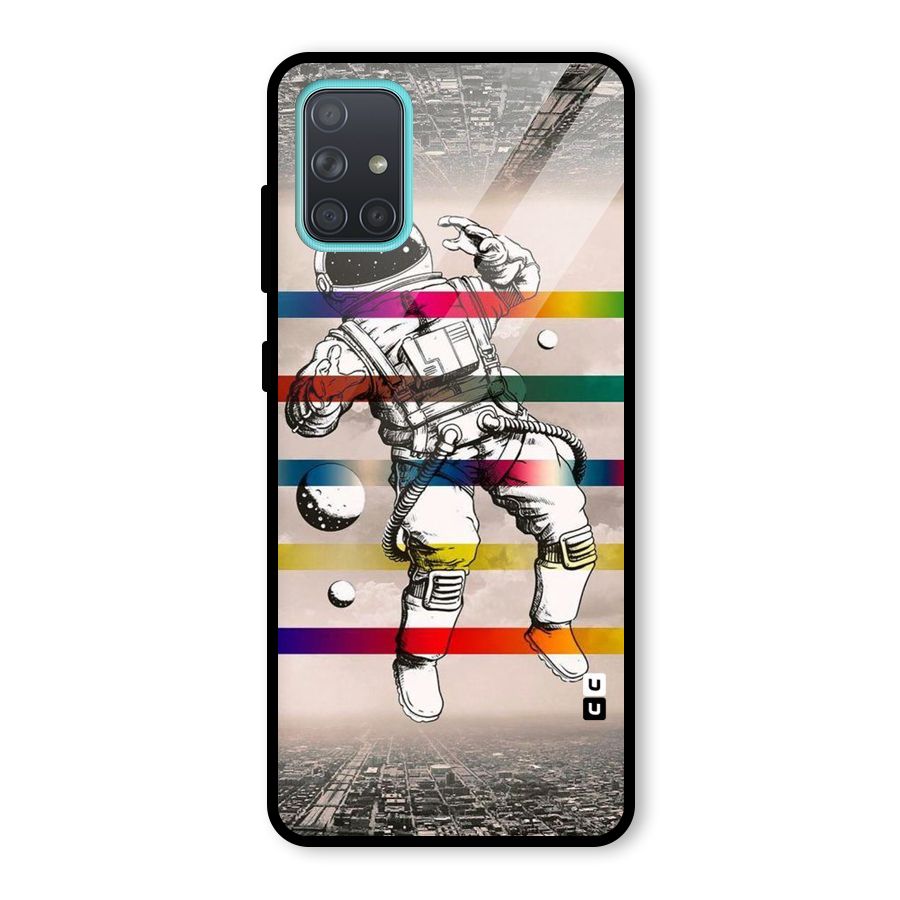 Spaceman Rainbow Stripes Glass Back Case for Galaxy A71