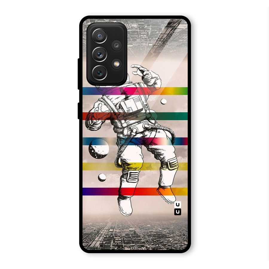 Spaceman Rainbow Stripes Glass Back Case for Galaxy A72