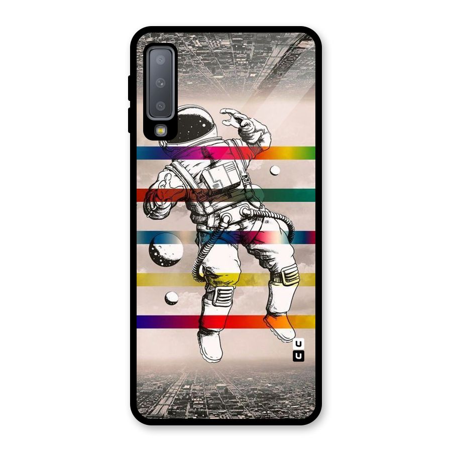 Spaceman Rainbow Stripes Glass Back Case for Galaxy A7 (2018)