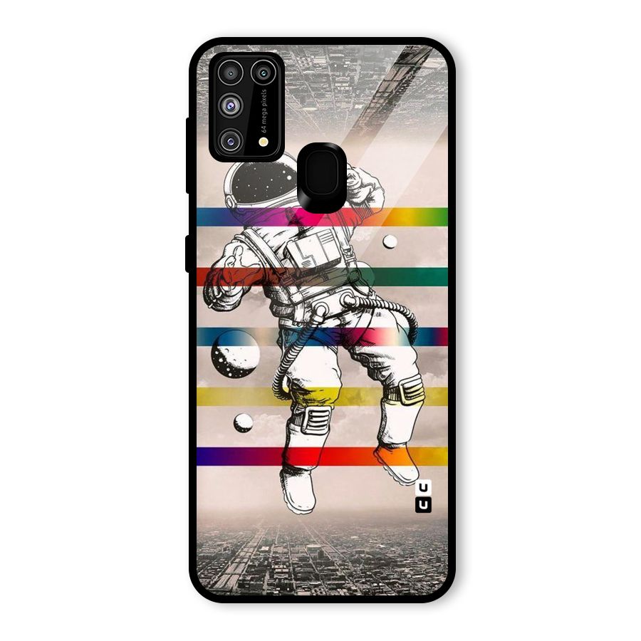 Spaceman Rainbow Stripes Glass Back Case for Galaxy F41