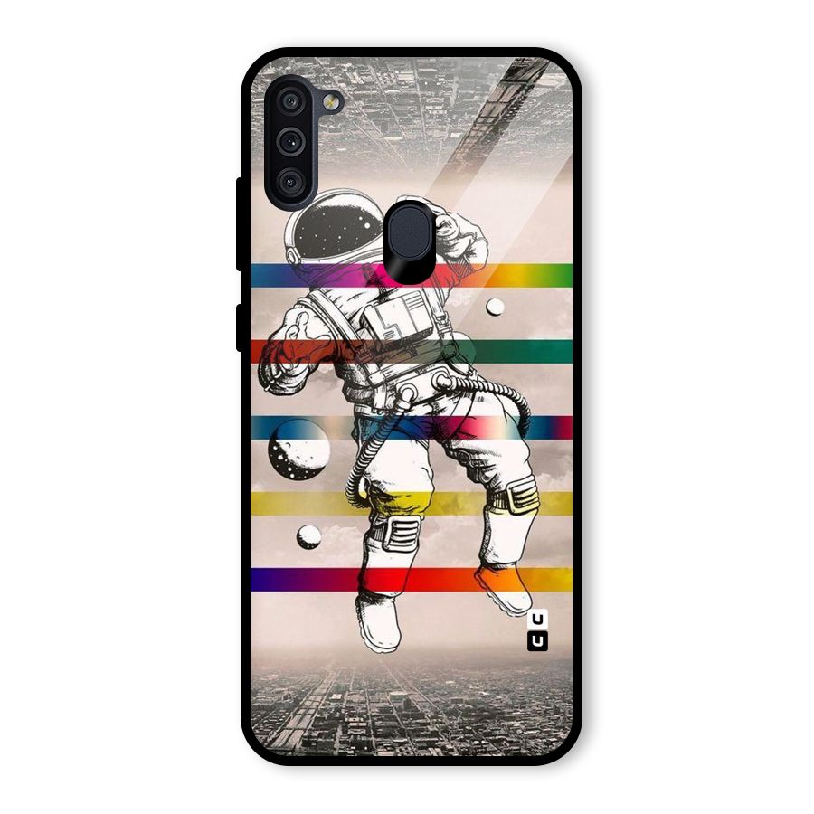 Spaceman Rainbow Stripes Glass Back Case for Galaxy M11