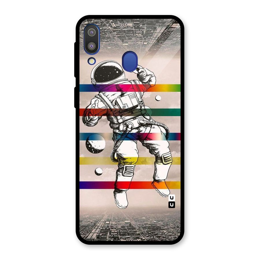 Spaceman Rainbow Stripes Glass Back Case for Galaxy M20