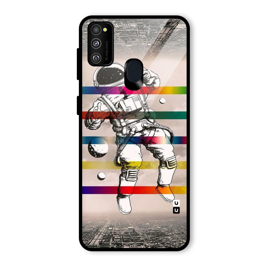 Spaceman Rainbow Stripes Glass Back Case for Galaxy M30s