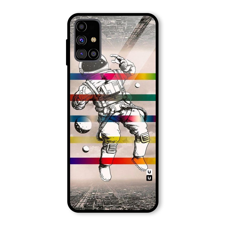 Spaceman Rainbow Stripes Glass Back Case for Galaxy M31s