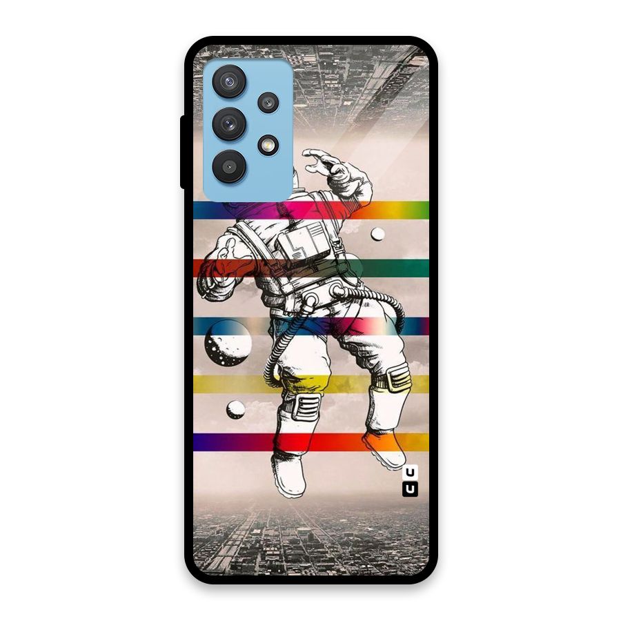 Spaceman Rainbow Stripes Glass Back Case for Galaxy M32 5G
