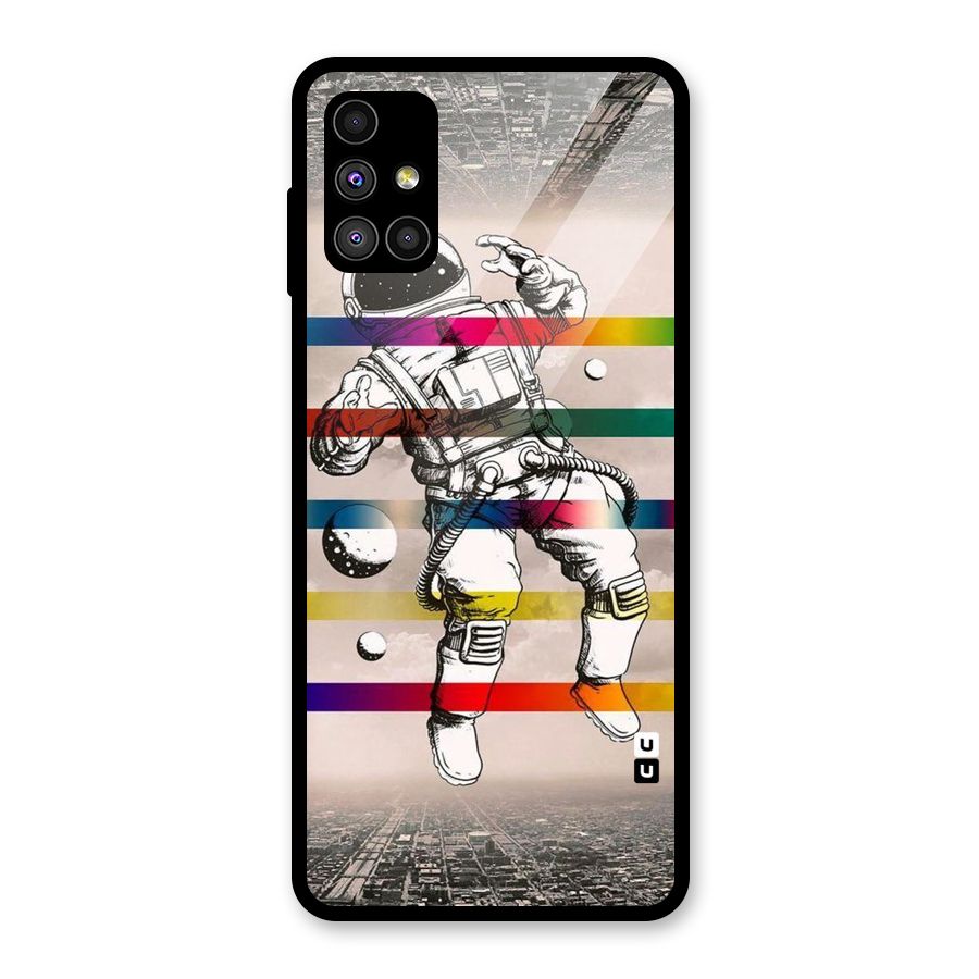 Spaceman Rainbow Stripes Glass Back Case for Galaxy M51