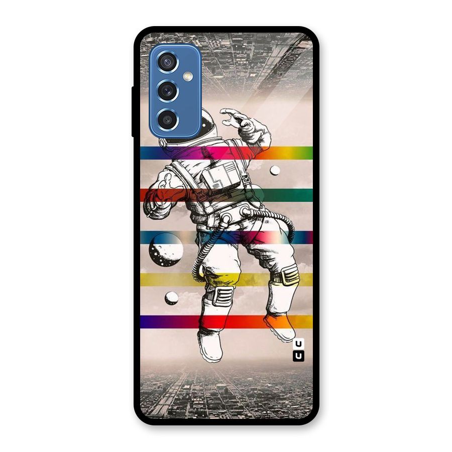 Spaceman Rainbow Stripes Glass Back Case for Galaxy M52 5G