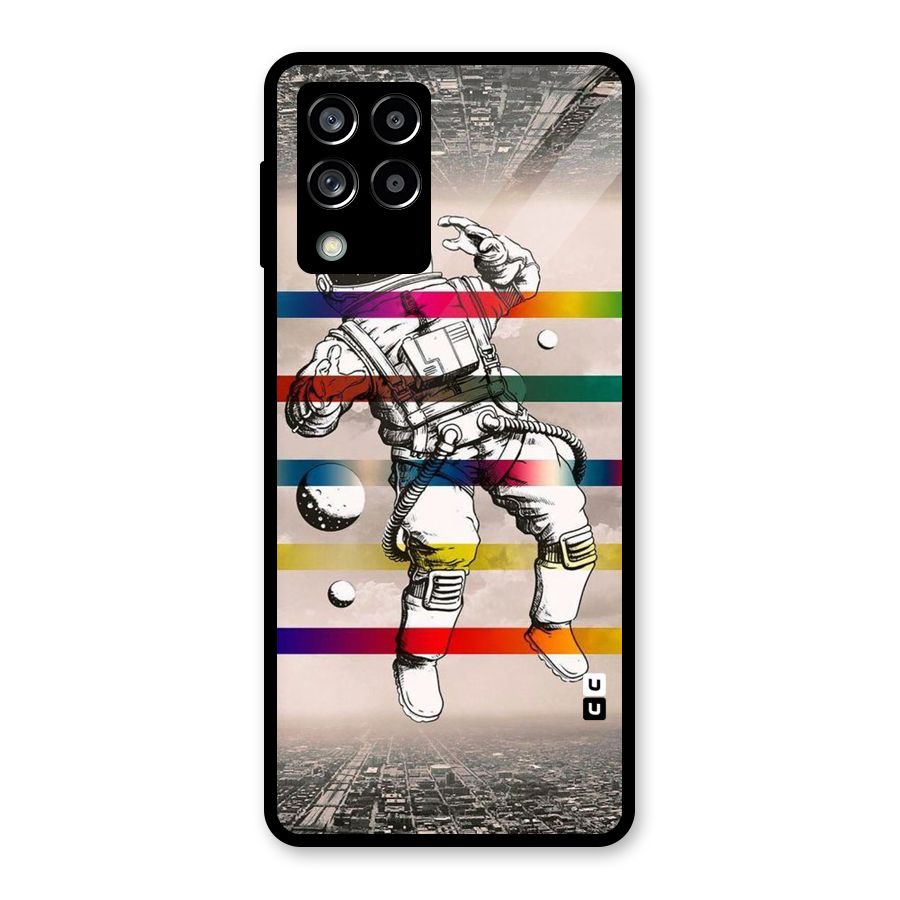 Spaceman Rainbow Stripes Glass Back Case for Galaxy M53 5G