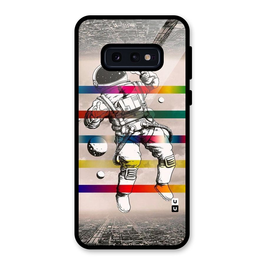 Spaceman Rainbow Stripes Glass Back Case for Galaxy S10e
