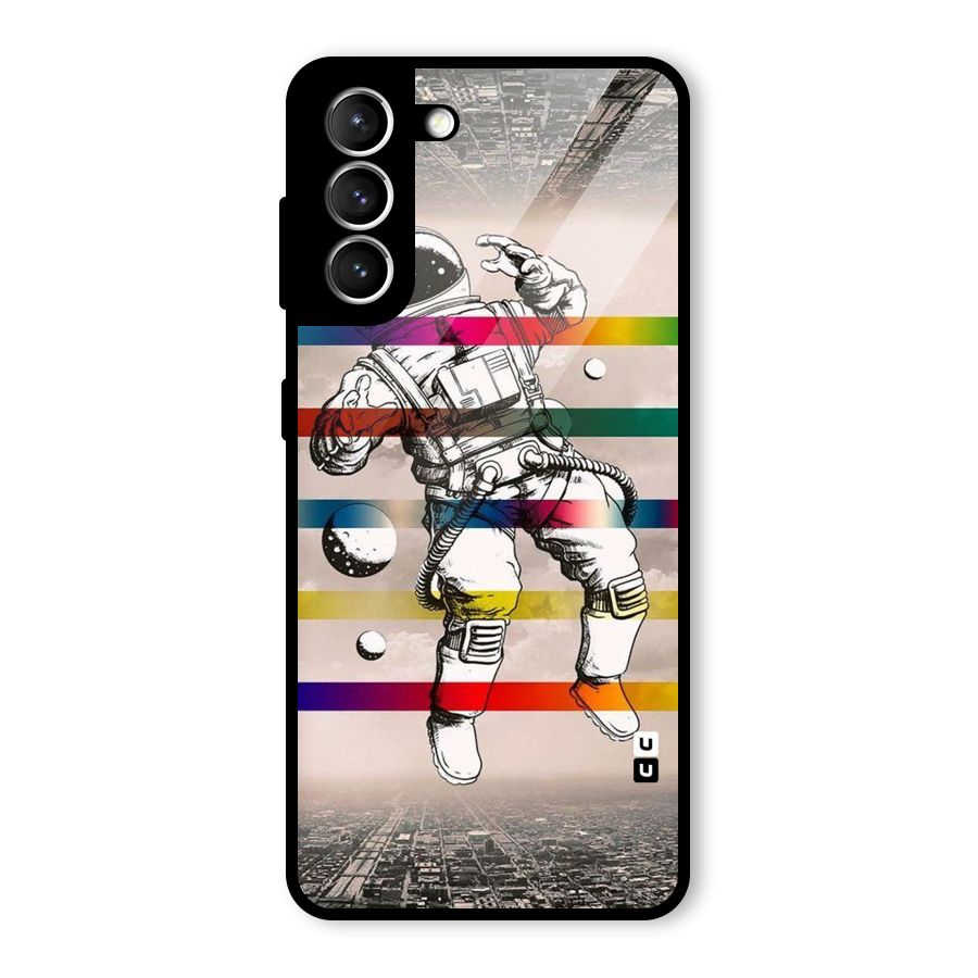 Spaceman Rainbow Stripes Glass Back Case for Galaxy S21 5G