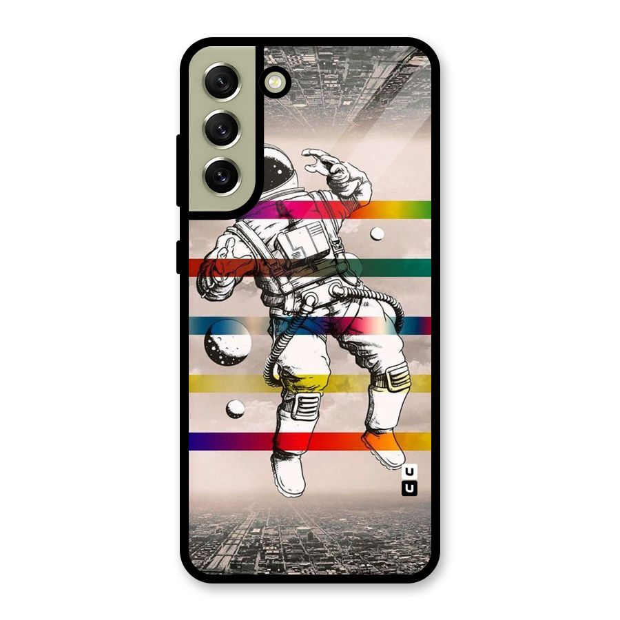 Spaceman Rainbow Stripes Glass Back Case for Galaxy S21 FE 5G