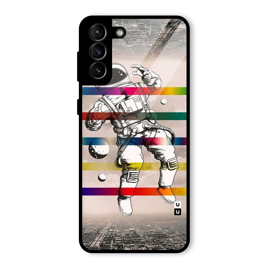 Spaceman Rainbow Stripes Glass Back Case for Galaxy S21 Plus