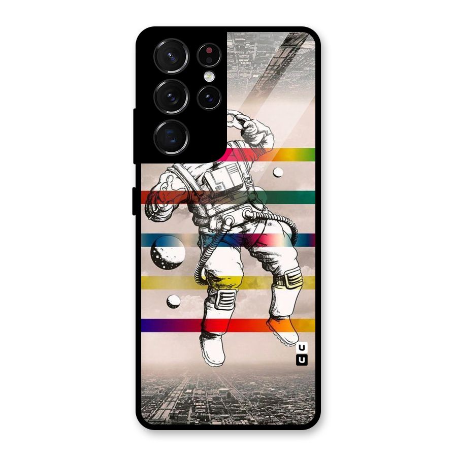 Spaceman Rainbow Stripes Glass Back Case for Galaxy S21 Ultra 5G