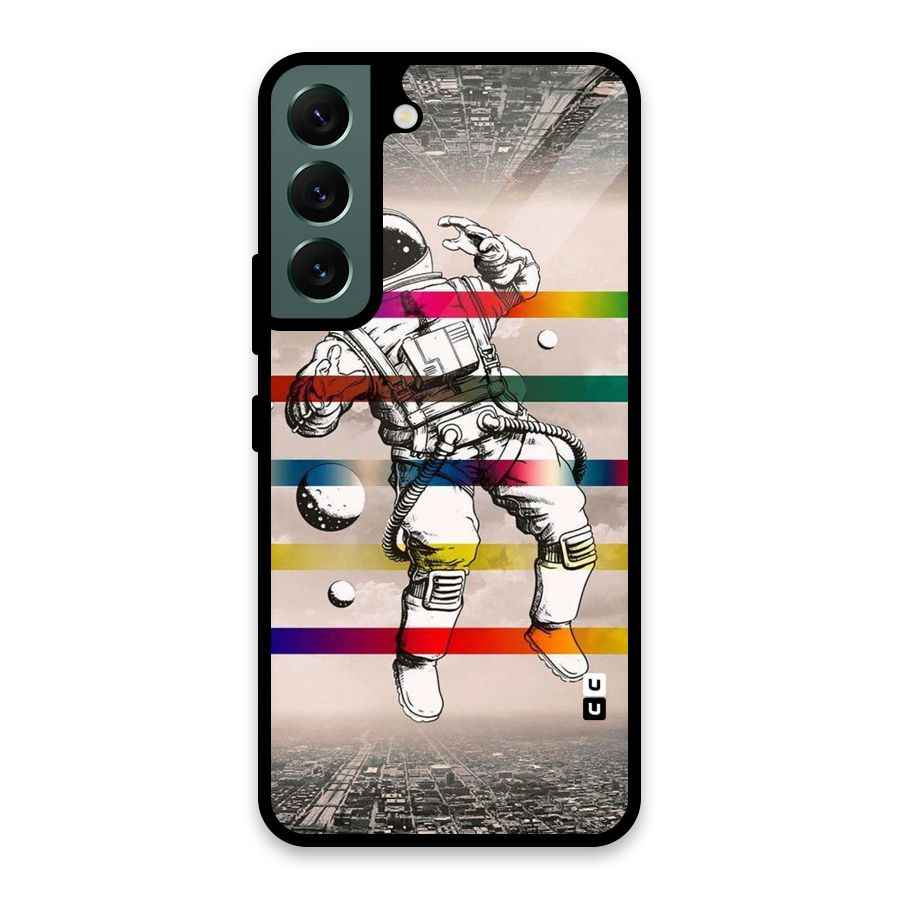 Spaceman Rainbow Stripes Glass Back Case for Galaxy S22 5G