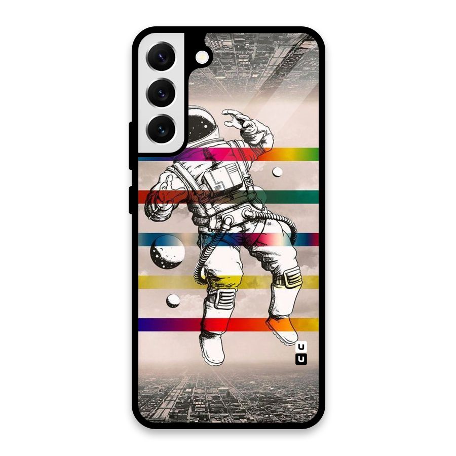Spaceman Rainbow Stripes Glass Back Case for Galaxy S22 Plus 5G