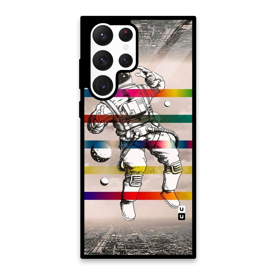 Spaceman Rainbow Stripes Glass Back Case for Galaxy S22 Ultra 5G