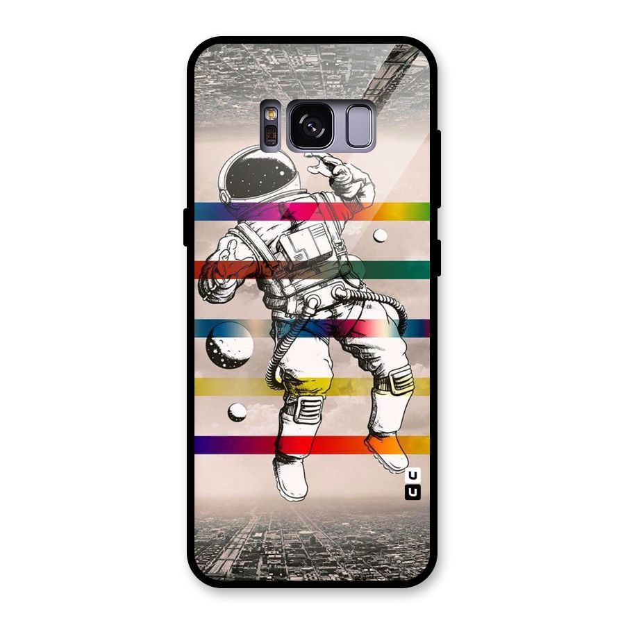 Spaceman Rainbow Stripes Glass Back Case for Galaxy S8