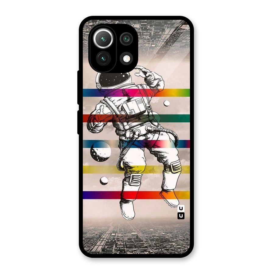 Spaceman Rainbow Stripes Glass Back Case for Mi 11 Lite