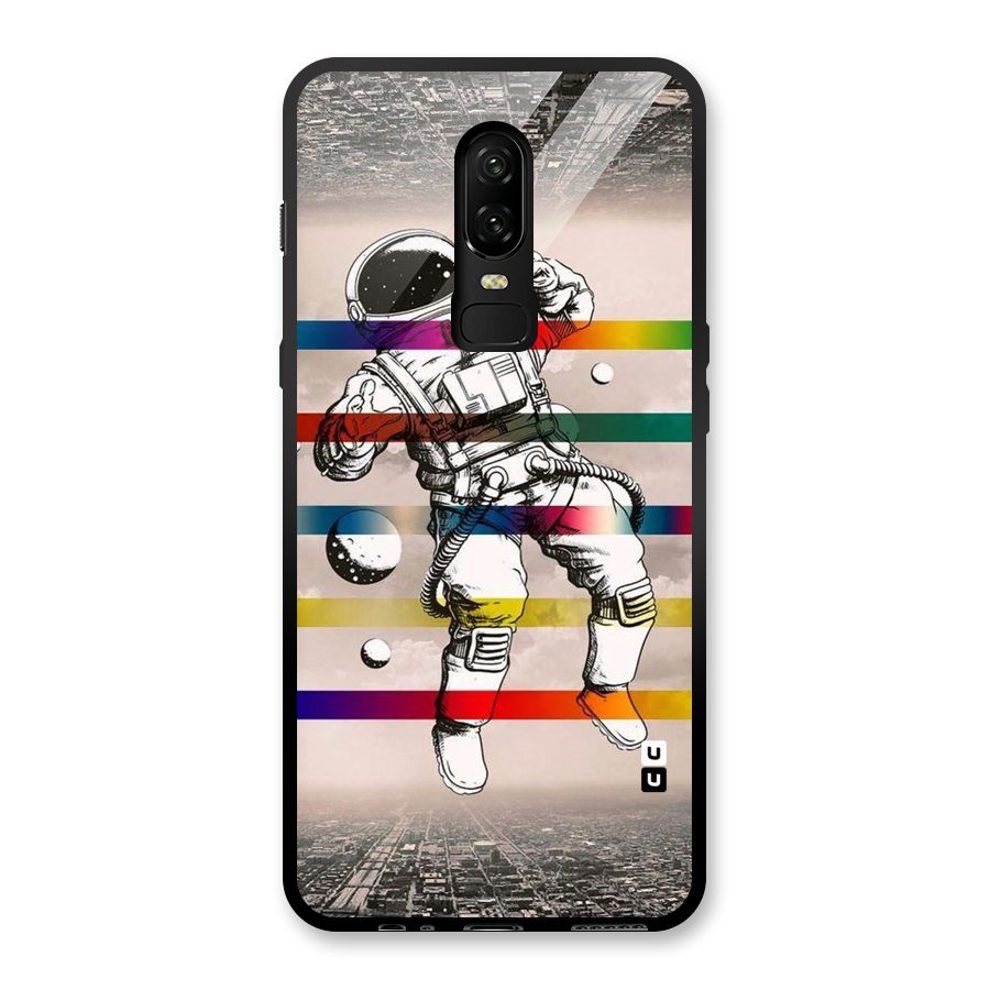 Spaceman Rainbow Stripes Glass Back Case for OnePlus 6