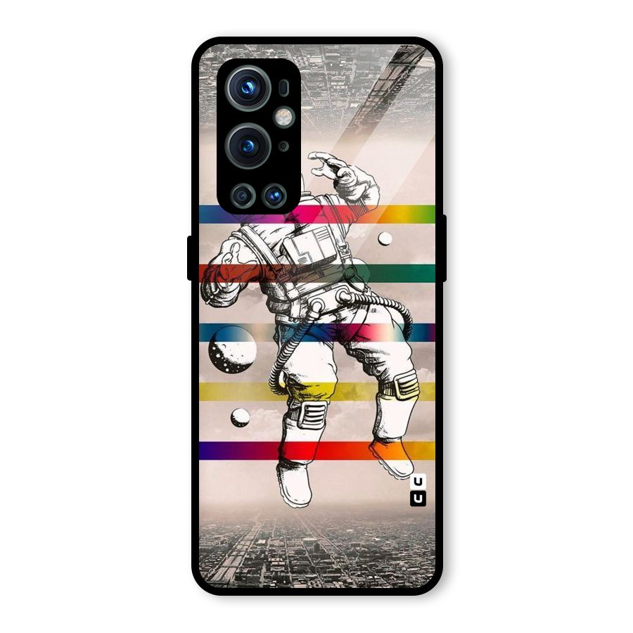 Spaceman Rainbow Stripes Glass Back Case for OnePlus 9 Pro