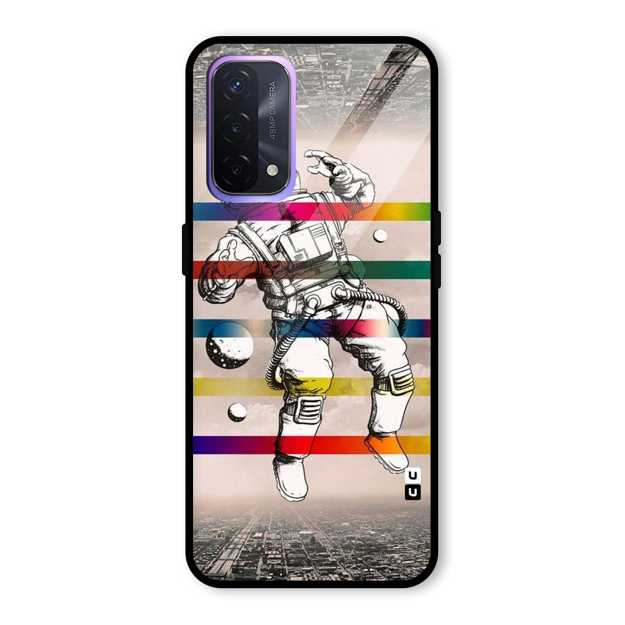 Spaceman Rainbow Stripes Glass Back Case for Oppo A74 5G